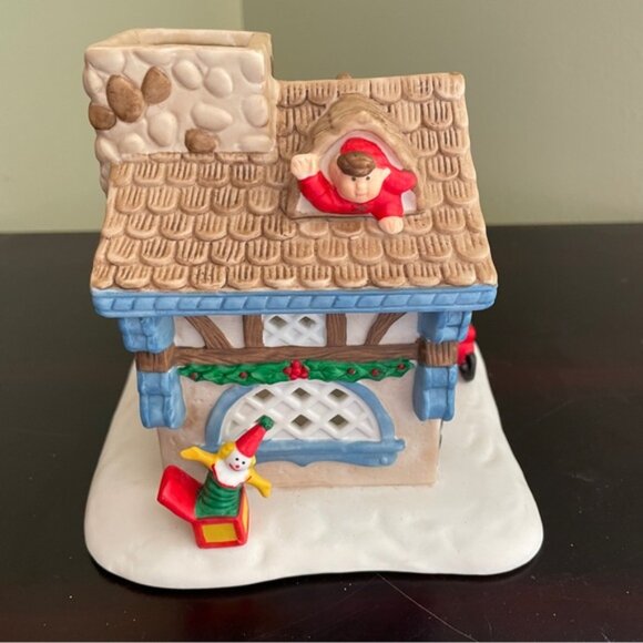 PartyLite Santa's Workshop Ceramic TeaLight Candle House Christmas Village Elves - Picture 7 of 11